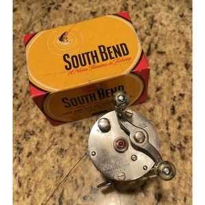 Ca. 1950 Boxed South Bend Silver Anti Backlash Reel w/Jeweled End Caps-Bakelite